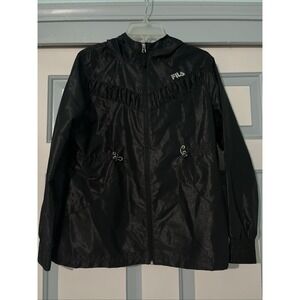 Fila Sport Black Women's windbreaker full zip Cinch Waist W/ Hood & Pockets, Med